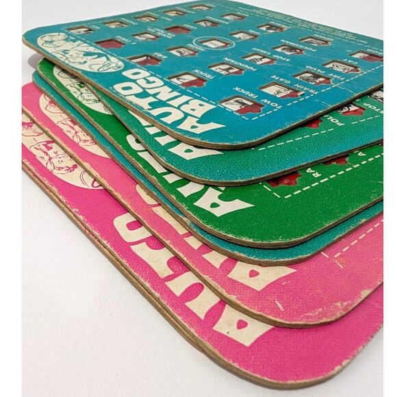 Lot of 7 Vtg Travel Cardboard Auto Bingo Cards by Regal Games  Pink Blue Green - Picture 16 of 16